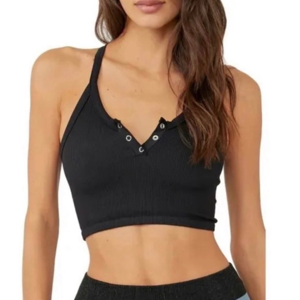 NWT Free People Henley Crop in Black. Size M